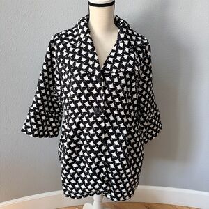 Black & White Houndstooth Open Front Coat